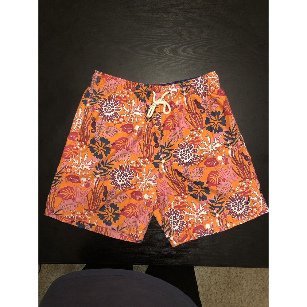 Nautica swim trunks board shorts elastic back size L reef fish seahorse coral